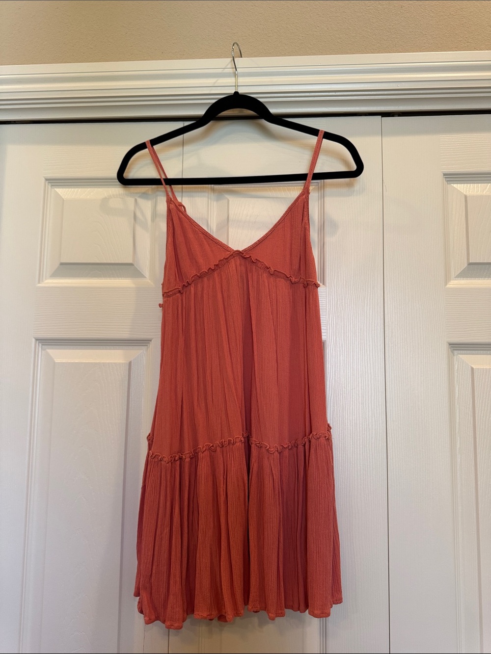 wild fable Coral Tiered Spaghetti-Strap Mini Dress